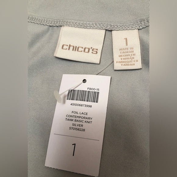 Chicos Silver Foil Lace Contemporary Basic Knit Tank Top Size 1 Small - Picture 3 of 16